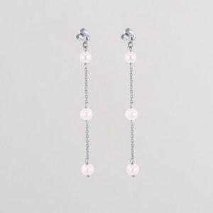 Astrea A grade white freshwater pearl long drop earrings in sterling silver