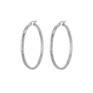 Twisted diamond cut hoop earrings in sterling silver 30mm