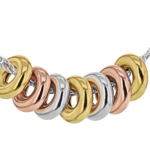 Italian crafted 'Lucky 7' Tri-Colour Rings Necklace in Sterling Silver 18"