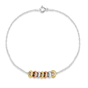 Italian crafted 'Lucky 7' Tri-Colour Rings Bracelet in Sterling Silver 7.5"