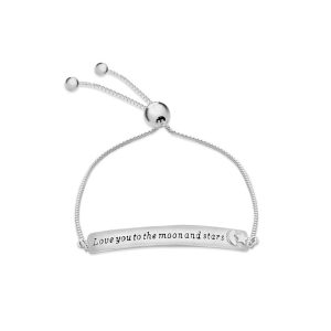 Italian crafted 'Love you to the moon and stars' slider bracelet in sterling silver upto 9"