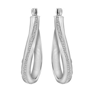 Sterling Silver Stardust Twisted Oval Creole Earrings 28mm