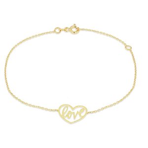 Italian crafted 9K yellow gold 'Love' Heart Bracelet 6.25 -7.5"