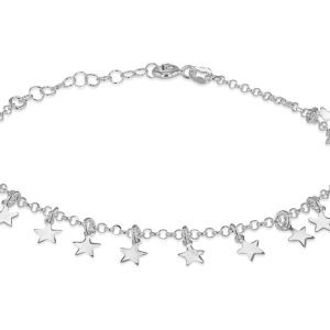 Italian crafted sterling silver star charms bracelet 6.5-7.5"