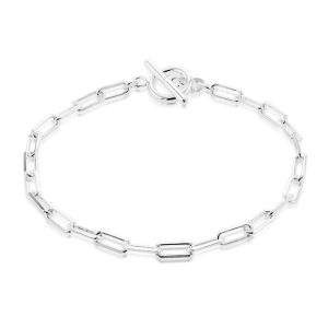 Italian crafted T-Bar Paperclip bracelet in sterling silver 7.5"