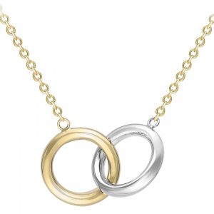Faith & Brown Italian crafted 9k two-tone linked rings necklace 17-18"