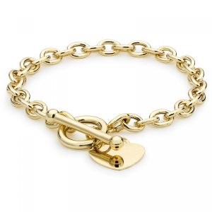 Faith & Brown Italian crafted 9k gold T-bar heart charm belcher bracelet 7", 7.5" or 8"